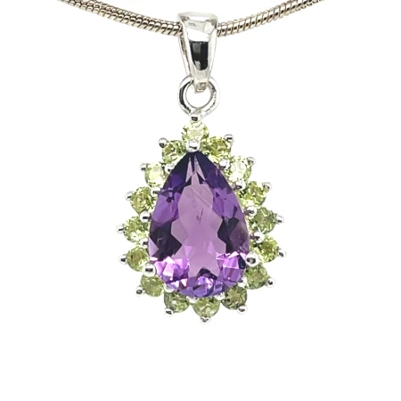 Komplet srebrny rodowany pr. 925 z ametystem i peridotem