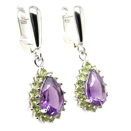 Komplet srebrny rodowany pr. 925 z ametystem i peridotem