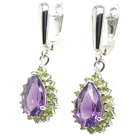 Komplet srebrny rodowany pr. 925 z ametystem i peridotem