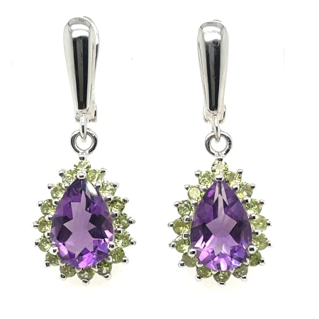 Komplet srebrny rodowany pr. 925 z ametystem i peridotem
