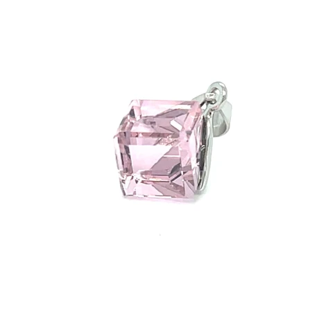 wisiorek kostka swarovskiego, rozowa zawieszka do lancuszka, rodowane srebro pr 925, bizuteria z krysztalami swarovski, wisiorki premium shoper