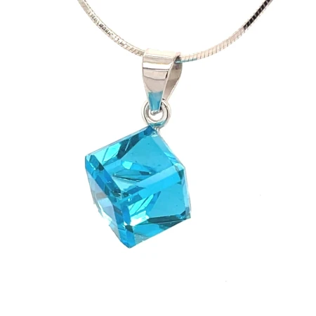 wisiorek kostka swarovskiego, morska zawieszka do lancuszka, rodowane srebro pr 925, bizuteria z krysztalami swarovski, wisiorki premium shoper