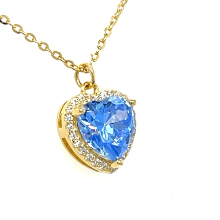 prezent dla niej naszyjnik serce, naszyjnik serce blue topaz, pozłacany naszyjnik z kamieniem, biżuteria na prezent , naszyjnik z głębokim niebieskim