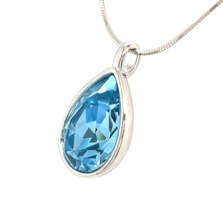 Srebrna rodowana zawieszka 925  kolor niebieski kryształ Swarovski® w kształcie kropli.