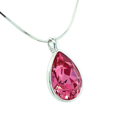 Srebrna rodowana zawieszka 925 z różowym kryształem Swarovski® w kształcie kropli.