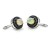 Srebrne rodowane kolczyki próby 925 z naturalnym opalem etiopskim oraz czarnym spinelem, ozdobione elegancką okrągłą oprawą.