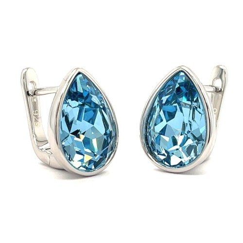Przejdź do produktu Srebrne Kolczyki 925 Rodowane z Błękitnym Kryształem Swarovski w Kształcie Kropli