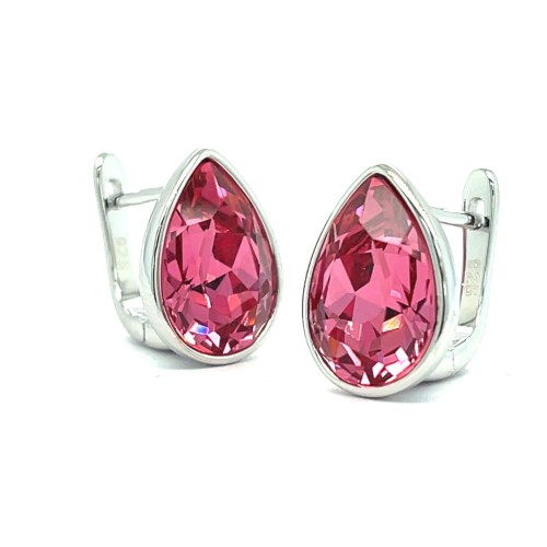 Przejdź do produktu Srebrne rodowane kolczyki łezki z różowym kryształem Swarovski 925 – Fuksjowy Blask
