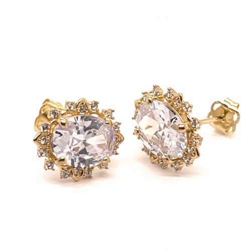 Przejdź do produktu Złote Kolczyki 585 Owalna Cyrkonia - Sztyfty Z Efektem Halo Diamentu