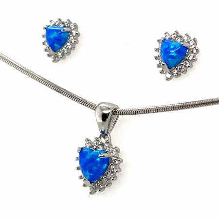 biżuteria z błyszczącym opalem serca, małe kolczyki serca srebro opal, zestaw biżuterii minimalistyczny glamour, biżuteria srebrna sklep online opal, komplet biżuterii z sercem na prezent, srebrne kolczyki serca rodowane