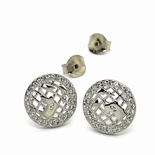 Przejdź do produktu Kolczyki Sztyfty Kontynenty Ziemi Halo Cyrkonie Srebro  925