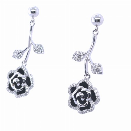 Eleganckie kolczyki srebrne -Black Roses - kolczyki wiszące. Idealne na prezent lub wyjątkowe wyjścia.