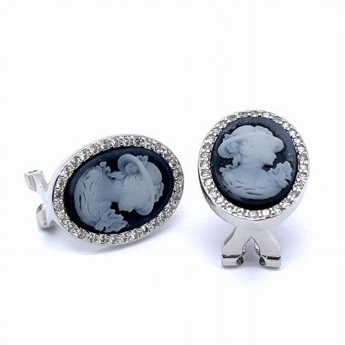 Przejdź do produktu Srebrne Klipsy Z Kameą I Cyrkoniami Srebro 925 Biała Dama