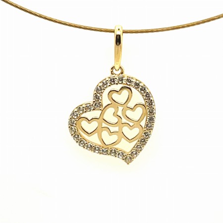 złota zawieszka serce 585, wisiorek z cyrkoniami serce, biżuteria złota 14k ażurowe serce, złota zawieszka 12x19 mm, wisiorek serce z cyrkoniami wokół, biżuteria premium złoto 585
