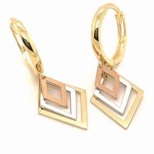 Przejdź do produktu Złote Kolczyki Trikolor 585 Ruchome Rąby Na Kółkach Zatrzask