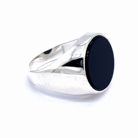 Sygnet srebrny pr.925, okrągłe oczko z czarną emalią, elegancka biżuteria, sygnet męski srebro 925 czarna emalia, srebrny sygnet z okrągłym oczkiem, męska biżuteria premium