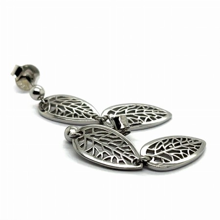 kolczyki na sztyfcie wiszące, bezpieczne zapięcie wkrętki, srebrne kolczyki 33 mm, kolczyki wiszące z kulką, biżuteria do biura srebro, eleganckie kolczyki liście na co dzień, kolczyki z kulką przy uchu