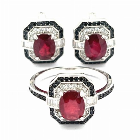 kolczyki z rubinem 5x8 mm, kolczyki z czerwonym rubinem i spinelem, biżuteria rodowana sklep internetowy, trwałe kolczyki srebrne, kolczyki rubinowe na wielkie wyjście