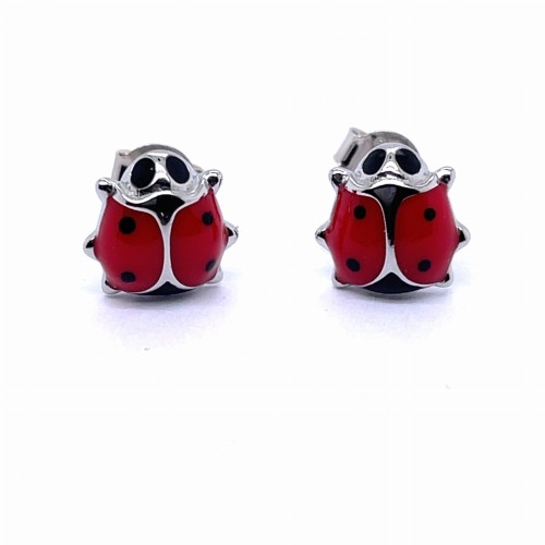 Przejdź do produktu Kolczyki Dziecięce - Srebrne Biedronki Z Emalią, Pr. 925