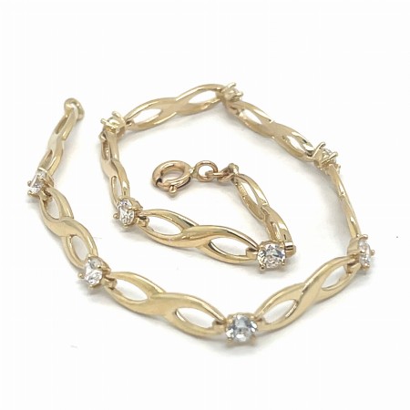złota bransoletka nieskończoność 585, bransoletka z cyrkoniami złoto 14k, biżuteria nieskończoność próba 585, złota bransoletka 19 cm, elegancka bransoletka złota