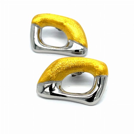 kolczyki srebrne 925 prostokątne, kolczyki z żółtym złotem i rodem, biżuteria o artystycznej formie, kolczyki na sztyft 13x20 mm, eleganckie kolczyki do pracy, unikalna biżuteria srebrna