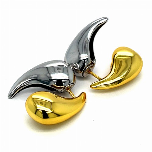 Przejdź do produktu Dwustronne Kolczyki Srebrne 925 Krople Wody Złocone I Rodowane 2w1