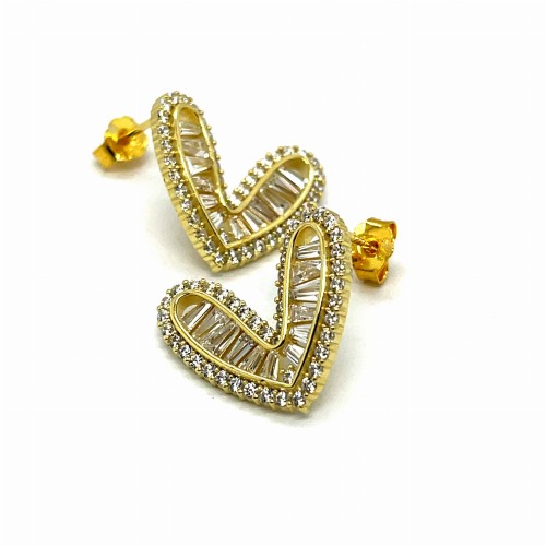 Przejdź do produktu Kolczyki  serca z cyrkoniami ze srebra pozłacanego