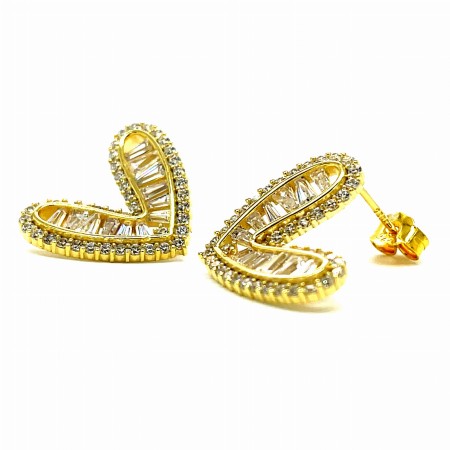 Kolczyki pozłacane ze srebra pr. 925  serca z cyrkoniami, ozdobne, modne