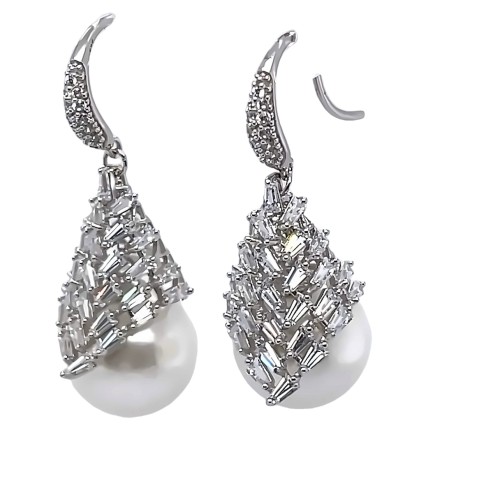 Przejdź do produktu Kolczyki z perłą naturalną i cyrkoniami srebro