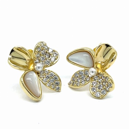 Przejdź do produktu Kolczyki  złote kwiaty, sztyfty z perłą