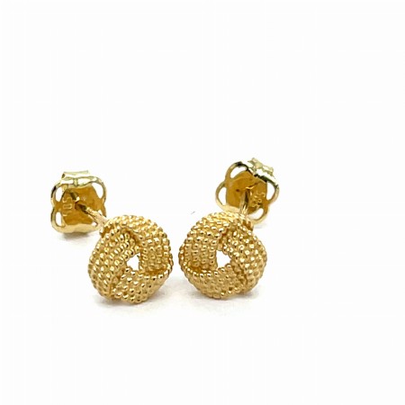 Kolczyki splot złote 585 na sztyfcie, złote kolczyki sztyfty 585, kolczyki gniazdka z kuleczek, biżuteria minimalistyczna złota, małe kolczyki sztyfty 5x5 mm