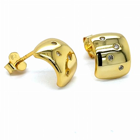 Kolczyki ze srebra 925 pokryte złotem i subtelnie zdobione cyrkoniami, eleganckie kolczyki na sztyfcie, złocona biżuteria sklep online, kolczyki prostokąty 9x12 mm, biżuteria do pracy