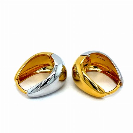 Kolczyki łezki srebrno - złote z zapięciem na zatrzask, kolczyki na zatrzask złocone, biżuteria modułowa srebro, nowoczesne kolczyki dwustronne