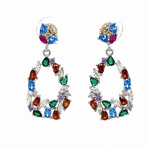 Przejdź do produktu Srebrne Wiszące Kolczyki Koła Crystal Glow Z Kolorowymi Cyrkoniami 925