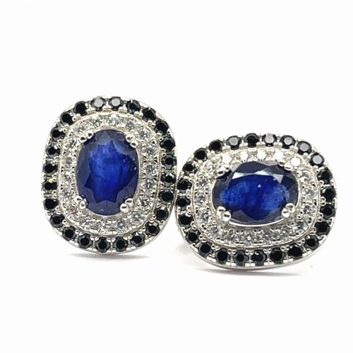 Przejdź do produktu Kolczyki srebrne - szafir, czarny spinel, cyrkonie 