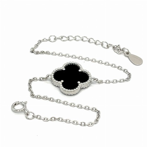 Przejdź do produktu Bransoleta srebrna Czarna Koniczynka z onyksem