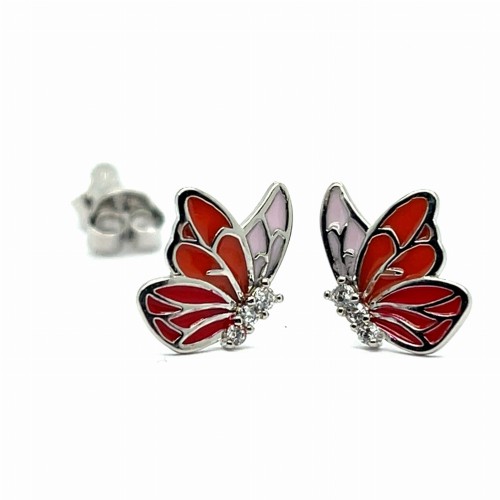 Przejdź do produktu Kolczyki srebrne Motyle z różową i czerwoną emalią