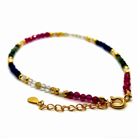 Bransoletka srebro złocone 925, kamienie naturalne, regulacja długości.