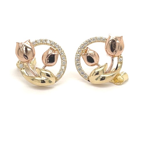 Przejdź do produktu Złote Kolczyki Tulipany W Kole 585  Różowe I Żółte Złoto Cyrkonie