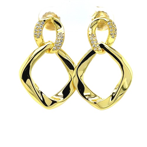 Przejdź do produktu Złocone Kolczyki Geometryczne Skręcone Koła I Romby Z Cyrkoniami 925