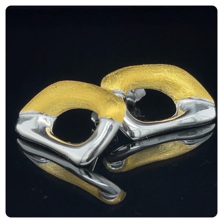 kolczyki bimetaliczne srebro złoto, kolczyki geometryczne 13x20, biżuteria na sztyfcie 925, kolczyki kontury złocone, prezent dla nowoczesnej kobiety, biżuteria Shoper nowości