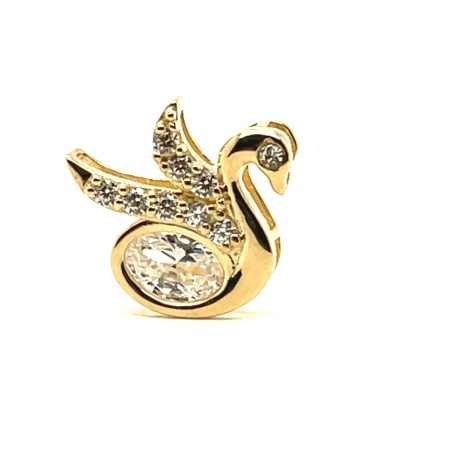 zawieszka łabędź próba 585, biżuteria symboliczna złoto, złoty wisiorek z kamyczkami, elegancka biżuteria premium, złoto 14 karatów zawieszka, naszyjnik z łabędziem złoto, dodatki do łańcuszka złote
