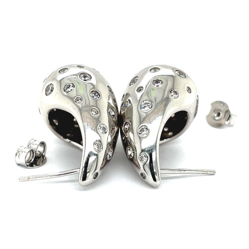 Przejdź do produktu Duże Kolczyki Krople Z Cyrkoniami Srebro Rodowane Próby 925 Na Sztyft