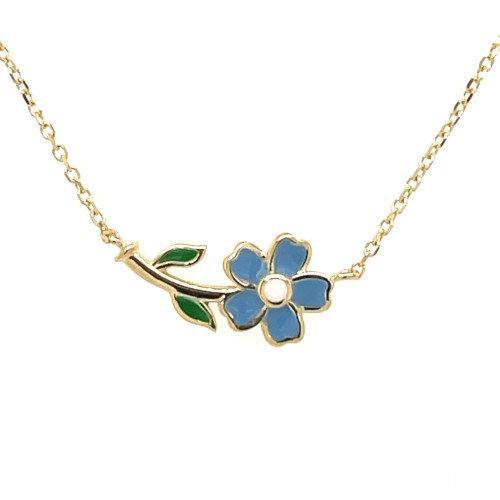 Przejdź do produktu Złoty Naszyjnik 585 Kwiat Z Niebieską I Zieloną Emalią