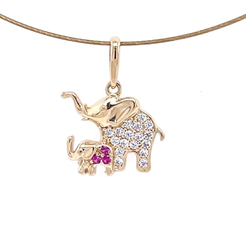 Przejdź do produktu Zawieszka Złota 585 - Dwa Słonie: Mama i Dziecko z Cyrkoniami