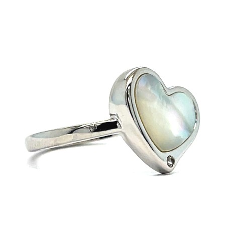 Pierścionek z opalizującym sercem 13x13 mm, biżuteria z jasną perłą, lśniąca cyrkonia w srebrze