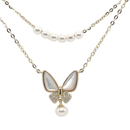 Przejdź do produktu Srebrny Naszyjnik Ślubny Motyl Masa Perłowa Perły Naturalne Srebro 925
