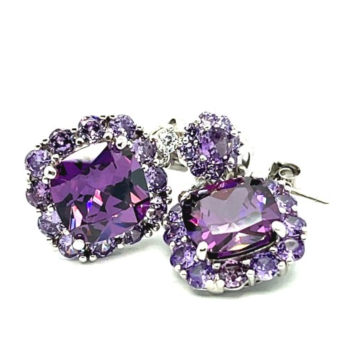 Przejdź do produktu Kolczyki srebrne z ametystowymi  cyrkoniami