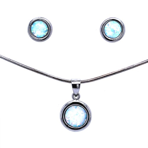 Przejdź do produktu Komplet Biżuterii Srebrnej Rodowanej Kółka Opal Naturalny Sztyfty Zawieszka 925