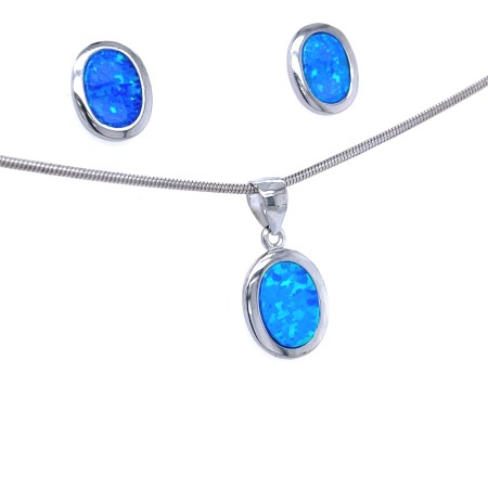 biżuteria rodowana próba 925, opal niebieski komplet, minimalistyczne kolczyki sztyfty, biżuteria z kamieniem opal, zestaw srebrny dla niej